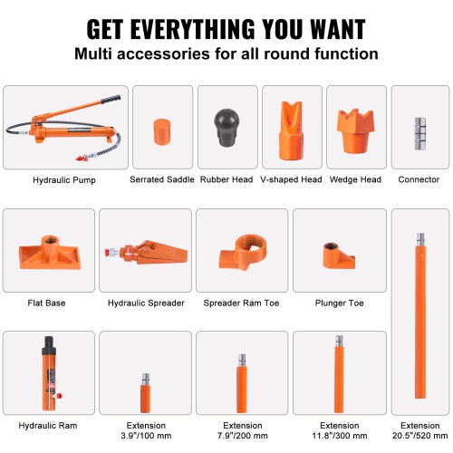 VEVOR 12 Ton Porta Power Kit, Portable Hydraulic Jack with 4.6 ft/1.4 m Oil Hose, Auto Body Frame Repair Kit with Storage Case for Car Repair, Truck,