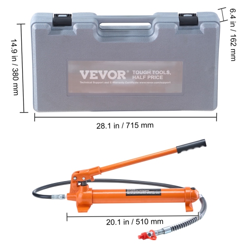 VEVOR 12 Ton Porta Power Kit, Portable Hydraulic Jack with 4.6 ft/1.4 m Oil Hose, Auto Body Frame Repair Kit with Storage Case for Car Repair, Truck,