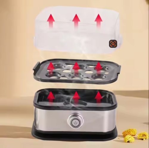 Cuiseur à oeufs – Capacité de 6 oeufs, protection automatique contre l'ébullition et le séchage, avec plateau, tasse à mesurer et couvercle