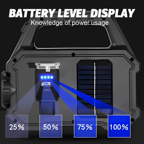 Lampe de travail solaire multifonctionnelle pour l'extérieur, lampe de poche LED, lampe de recherche rechargeable de type C, camping d'urgence