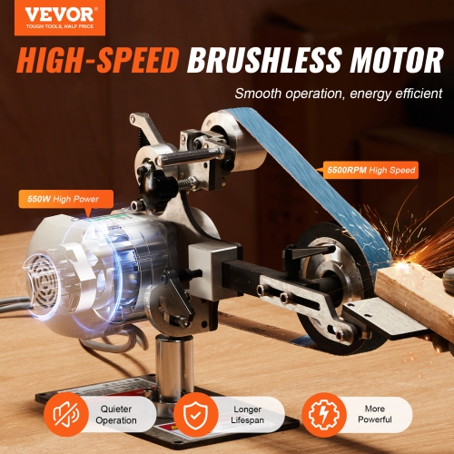 VEVOR 30 x 1-Inch Belt Grinder Sander, Variable Speed Belt Polisher with VFD, 550W Polishing Grinding Machine with 2 Grinding Moulds & 3PCS Sanding