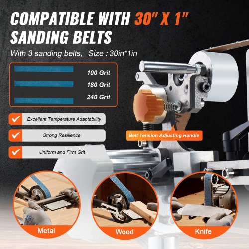VEVOR 30 x 1-Inch Belt Grinder Sander, Variable Speed Belt Polisher with VFD, 550W Polishing Grinding Machine with 2 Grinding Moulds & 3PCS Sanding