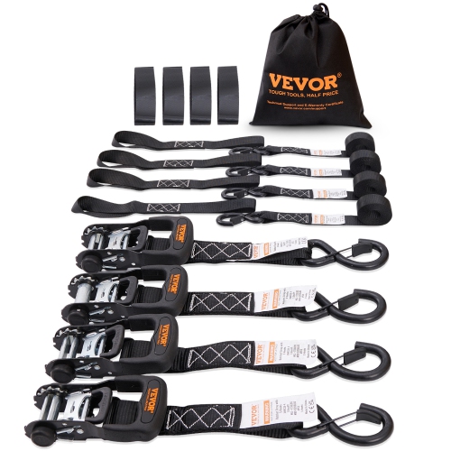 VEVOR 4PK Ratchet Tie Down Straps, 5208 lb Max Break Strength, Includes 4 Premium 1.6" x 8' Rachet Tie Downs with Padded Handles, for Moving Securing