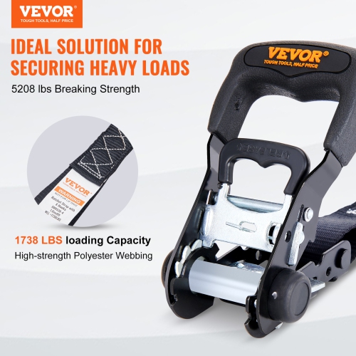 VEVOR 4PK Ratchet Tie Down Straps, 5208 lb Max Break Strength, Includes 4 Premium 1.6" x 8' Rachet Tie Downs with Padded Handles, for Moving Securing