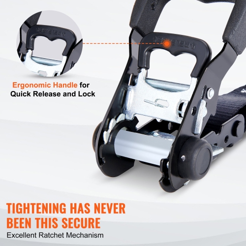 VEVOR 4PK Ratchet Tie Down Straps, 5208 lb Max Break Strength, Includes 4 Premium 1.6" x 8' Rachet Tie Downs with Padded Handles, for Moving Securing