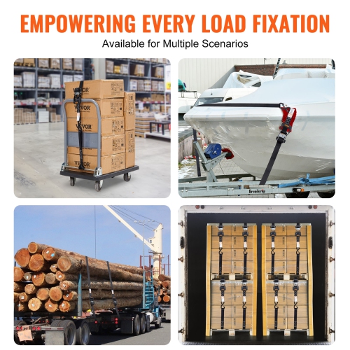 VEVOR 4PK Ratchet Tie Down Straps, 5208 lb Max Break Strength, Includes 4 Premium 1.6" x 8' Rachet Tie Downs with Padded Handles, for Moving Securing