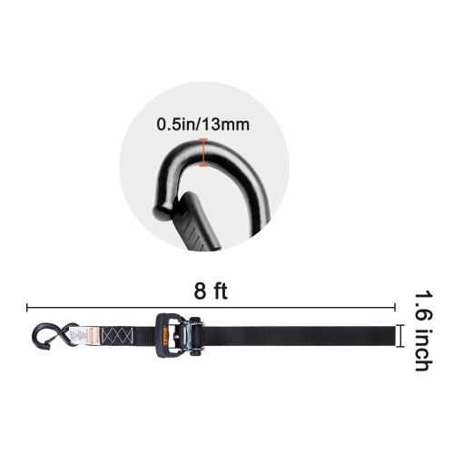 VEVOR 4PK Ratchet Tie Down Straps, 5208 lb Max Break Strength, Includes 4 Premium 1.6" x 8' Rachet Tie Downs with Padded Handles, for Moving Securing