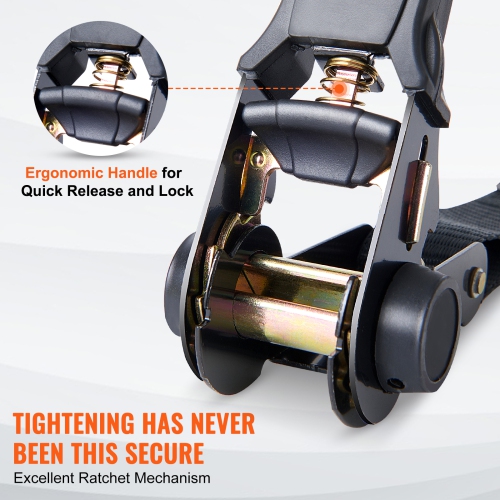 VEVOR 4PK Ratchet Tie Down Straps, 2200 lb Max Break Strength, Includes 4 Premium 1" x 15' Rachet Tie Downs with Padded Handles, for Moving Securing