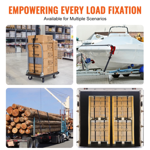 VEVOR 4PK Ratchet Tie Down Straps, 2200 lb Max Break Strength, Includes 4 Premium 1" x 15' Rachet Tie Downs with Padded Handles, for Moving Securing