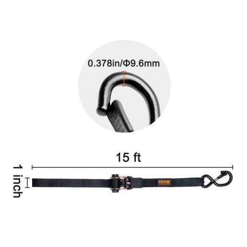 VEVOR 4PK Ratchet Tie Down Straps, 2200 lb Max Break Strength, Includes 4 Premium 1" x 15' Rachet Tie Downs with Padded Handles, for Moving Securing