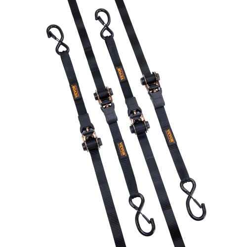 VEVOR 4PK Ratchet Tie Down Straps, 2200 lb Max Break Strength, Includes 4 Premium 1" x 15' Rachet Tie Downs with Padded Handles, for Moving Securing