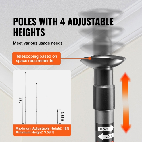 VEVOR 12 Ft Dust Barrier Poles, Dust Barrier System with 4 Telescoping Poles, 32.8x13.12 Ft Plastic Film, and Carry Bag, for Interior Decoration and