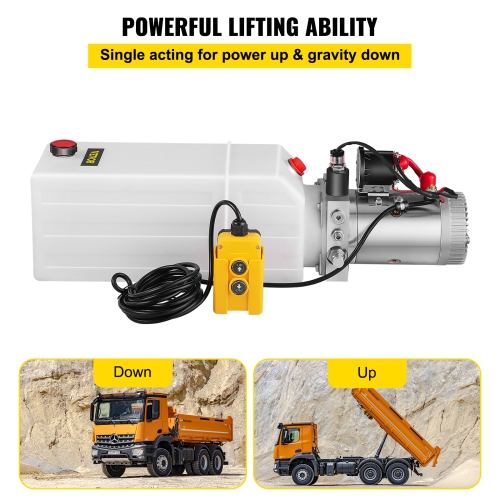 VEVOR Hydraulic 12V Pump Hydraulic Motor Hydraulic Power Unit, Dump Trailer Hydraulic Pump Single Acting Hydraulic Power Pack Electric Hydraulic Pump