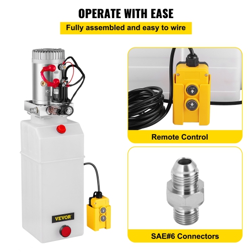VEVOR Hydraulic 12V Pump Hydraulic Motor Hydraulic Power Unit, Dump Trailer Hydraulic Pump Single Acting Hydraulic Power Pack Electric Hydraulic Pump