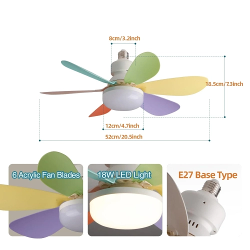 E27 LED Ceiling Fan Light, 40W Ceiling Fan Light Dimmable,Quiet Ceiling Fan 6 Blades for Bedroom,Living Room Kitchen,3 Speeds,Timing