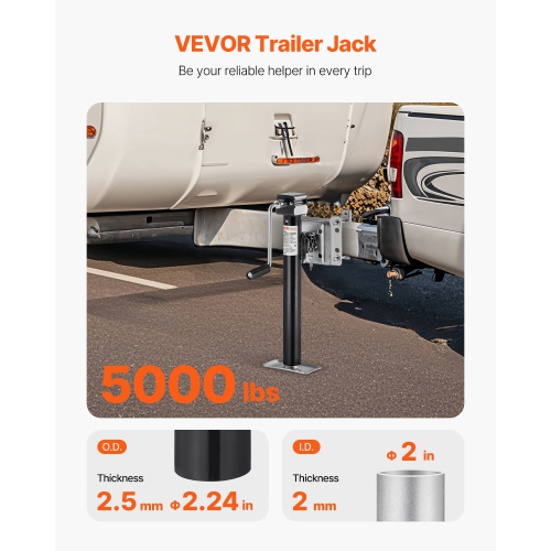 VEVOR 5000 lbs Trailer Jack, Dynamic Load Capacity, Heavy Duty Swivel Bolt-on Trailer Jack, 14.3" Lift Trailer Jack Stand with Handle for RV Trailer,