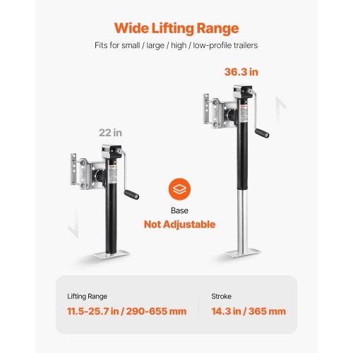 VEVOR 5000 lbs Trailer Jack, Dynamic Load Capacity, Heavy Duty Swivel Bolt-on Trailer Jack, 14.3" Lift Trailer Jack Stand with Handle for RV Trailer,