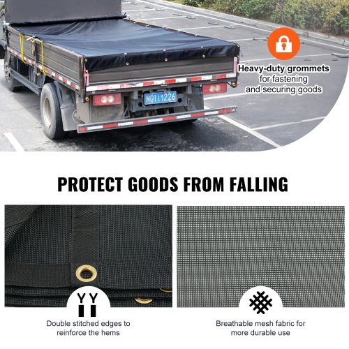 VEVOR 7 x 22 ft Dump Truck Mesh Tarp, PVC Coated Black Heavy Duty Cover with 5.5" 18oz Double Pocket, Brass Grommets,Double Needle Stitch Webbing