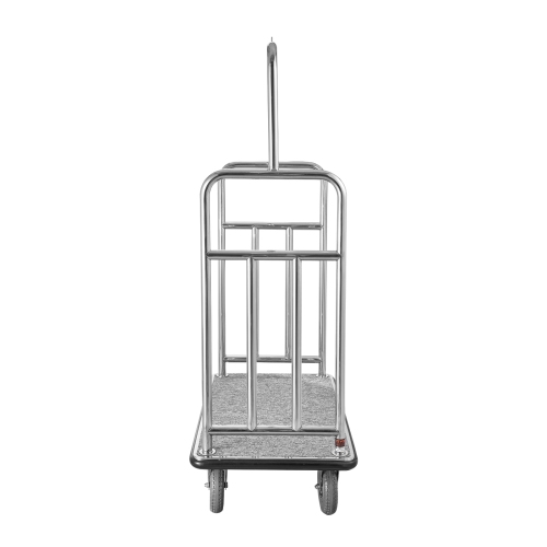 VEVOR Hotel Luggage Cart, 1200 LBS Load Capacity, Brushed Stainless Steel Finish Bellman's Cart, Valet Cart with Grey Carpeted Deck and 8-inch Rubber