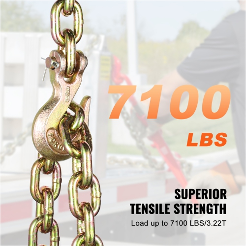 VEVOR 3/8" x 10.3' G80 Transport Binder Chain, Tow Chain with Clevis Grab Hooks, 7100 lbs Safe Working Load, Heavy Duty Trailer Logging Chain for