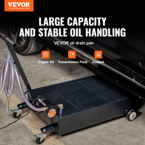 VEVOR 15 Gallon Low Profile Oil Drain Pan, Oil Drain Pan with Pump, Oil Change Pan with 180W Electric Pump, 8.2ft Hose & Folding Handle, Rolling Oil