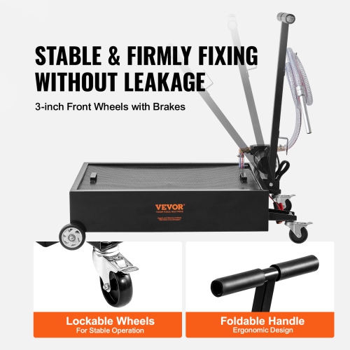 VEVOR 15 Gallon Low Profile Oil Drain Pan, Oil Drain Pan with Pump, Oil Change Pan with 180W Electric Pump, 8.2ft Hose & Folding Handle, Rolling Oil