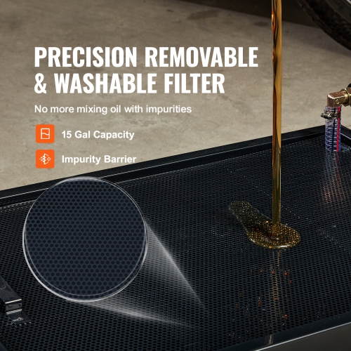 VEVOR 15 Gallon Low Profile Oil Drain Pan, Oil Drain Pan with Pump, Oil Change Pan with 180W Electric Pump, 8.2ft Hose & Folding Handle, Rolling Oil