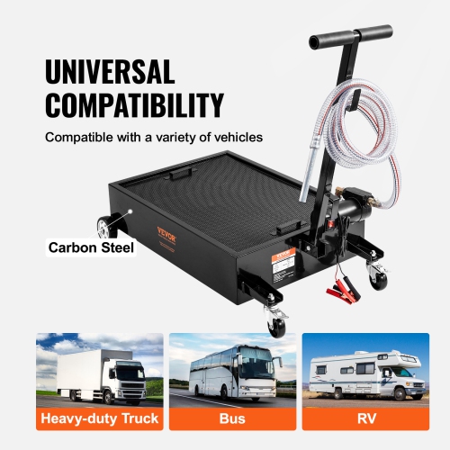 VEVOR 15 Gallon Low Profile Oil Drain Pan, Oil Drain Pan with Pump, Oil Change Pan with 180W Electric Pump, 8.2ft Hose & Folding Handle, Rolling Oil