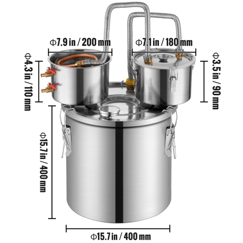 VEVOR 13.2 Gal / 50 L Alcohol Still, Stainless Steel Water Alcohol Distiller with Copper Coil for Fast Cooling, Dual Condenser Distiller Kit with