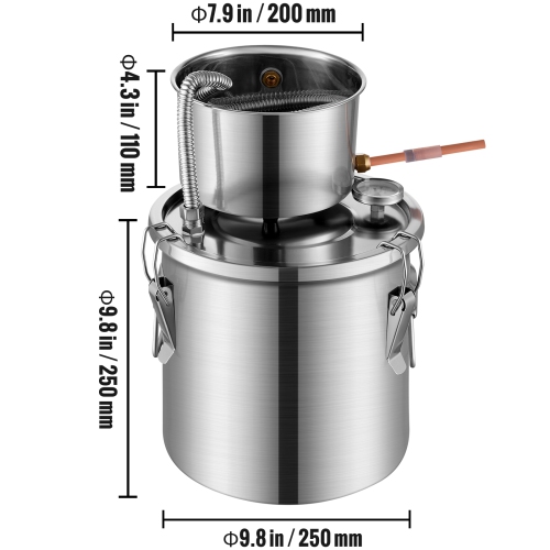 VEVOR 3 Gal / 11.4 L Alcohol Still, Stainless Steel Water Alcohol Distiller with Coil Cooling, Home Brewing Refining Fermentation Kit with Dual