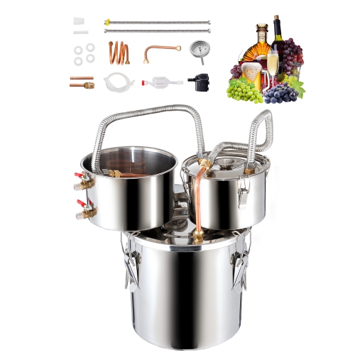 VEVOR 3 Gal / 11.4 L Alcohol Still, Stainless Steel Water Alcohol Distiller with Copper Coil for Fast Cooling, Dual Condenser Distiller Kit with