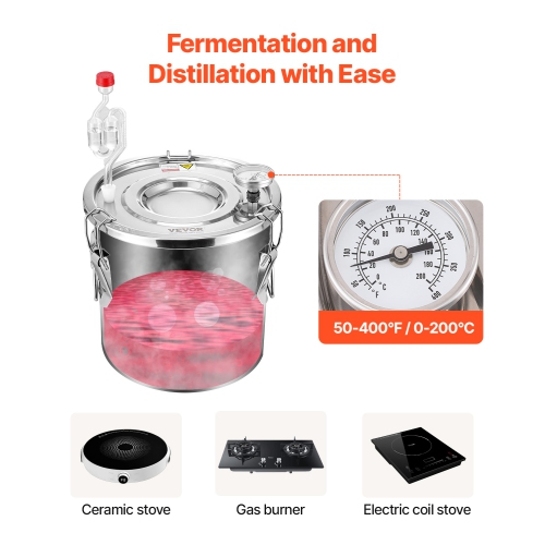 VEVOR 3 Gal / 11.4 L Alcohol Still, Stainless Steel Water Alcohol Distiller with Copper Coil for Fast Cooling, Dual Condenser Distiller Kit with