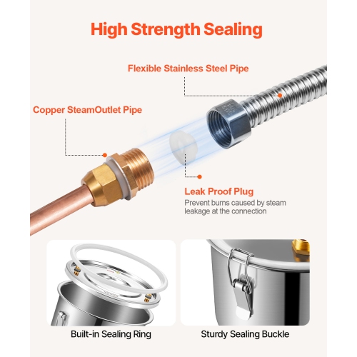 VEVOR 3 Gal / 11.4 L Alcohol Still, Stainless Steel Water Alcohol Distiller with Copper Coil for Fast Cooling, Dual Condenser Distiller Kit with