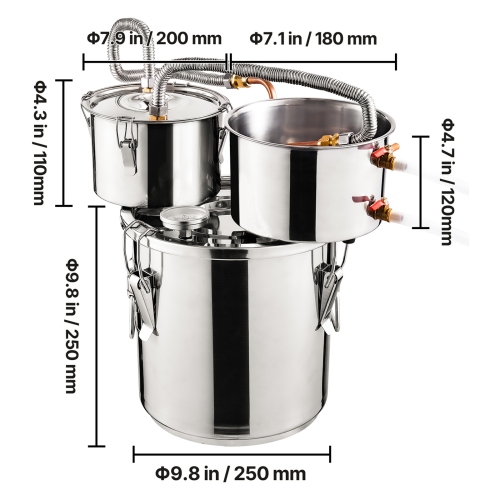 VEVOR 3 Gal / 11.4 L Alcohol Still, Stainless Steel Water Alcohol Distiller with Copper Coil for Fast Cooling, Dual Condenser Distiller Kit with