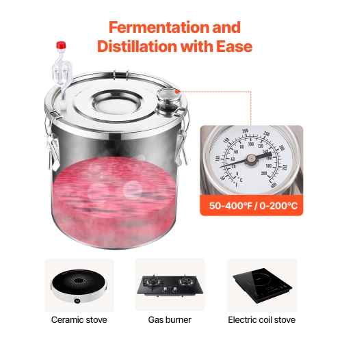 VEVOR 8 gal/30&nbsp;L Alcohol still, distillant d'alcool d'eau en acier inoxydable avec bobine en cuivre, Kit de fermentation de brassage à domicile
