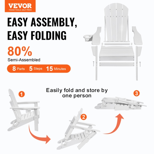 VEVOR Set of 2 Adirondack Chair Plastic, All-Weather Portable Folding Fire Pit Chair, Outdoor Adirondack Patio Chair with Cup Holder, with Relaxing