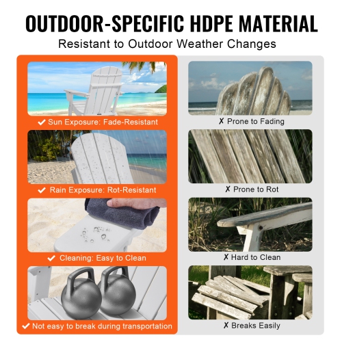 VEVOR Set of 2 Adirondack Chair Plastic, All-Weather Portable Folding Fire Pit Chair, Outdoor Adirondack Patio Chair with Cup Holder, with Relaxing