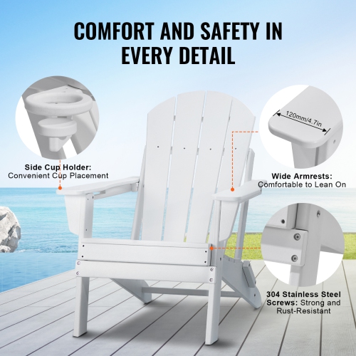 VEVOR Set of 2 Adirondack Chair Plastic, All-Weather Portable Folding Fire Pit Chair, Outdoor Adirondack Patio Chair with Cup Holder, with Relaxing