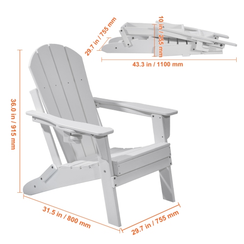 VEVOR Set of 2 Adirondack Chair Plastic, All-Weather Portable Folding Fire Pit Chair, Outdoor Adirondack Patio Chair with Cup Holder, with Relaxing