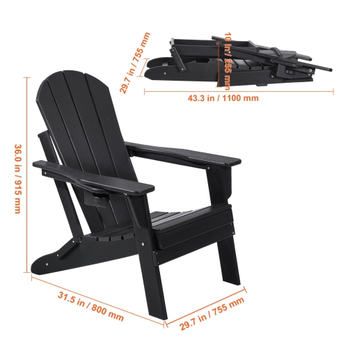 VEVOR Set of 2 Adirondack Chair Plastic, All-Weather Portable Folding Fire Pit Chair, Outdoor Adirondack Patio Chair with Cup Holder, with Relaxing