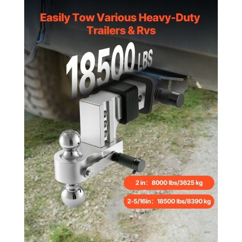 VEVOR 4-Inch Adjustable Trailer Hitch, Drop Hitch Ball Mount, Fit 2.5-Inch Receiver, Heavy Duty Aluminum Alloy Tow Hitch with 2" & 2-5/16" Balls,