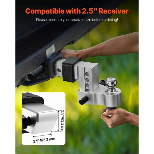 VEVOR 4-Inch Adjustable Trailer Hitch, Drop Hitch Ball Mount, Fit 2.5-Inch Receiver, Heavy Duty Aluminum Alloy Tow Hitch with 2" & 2-5/16" Balls,