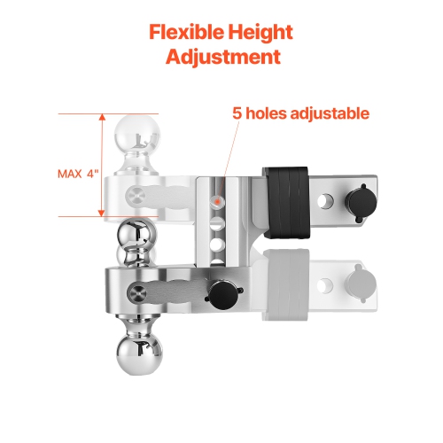 VEVOR 4-Inch Adjustable Trailer Hitch, Drop Hitch Ball Mount, Fit 2.5-Inch Receiver, Heavy Duty Aluminum Alloy Tow Hitch with 2" & 2-5/16" Balls,
