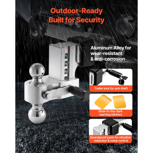 VEVOR 4-Inch Adjustable Trailer Hitch, Drop Hitch Ball Mount, Fit 2.5-Inch Receiver, Heavy Duty Aluminum Alloy Tow Hitch with 2" & 2-5/16" Balls,