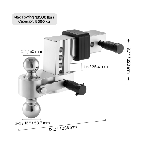 VEVOR 4-Inch Adjustable Trailer Hitch, Drop Hitch Ball Mount, Fit 2.5-Inch Receiver, Heavy Duty Aluminum Alloy Tow Hitch with 2" & 2-5/16" Balls,