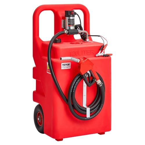 VEVOR 32 Gallon Fuel Caddy, Portable Fuel Tank with 12V DC 10GPM Electric Fuel Transfer Pump, 13 ft Delivery Hose & Self-sealing Nozzle, Gas Caddy