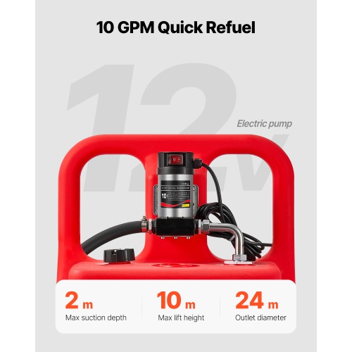 VEVOR 32 Gallon Fuel Caddy, Portable Fuel Tank with 12V DC 10GPM Electric Fuel Transfer Pump, 13 ft Delivery Hose & Self-sealing Nozzle, Gas Caddy