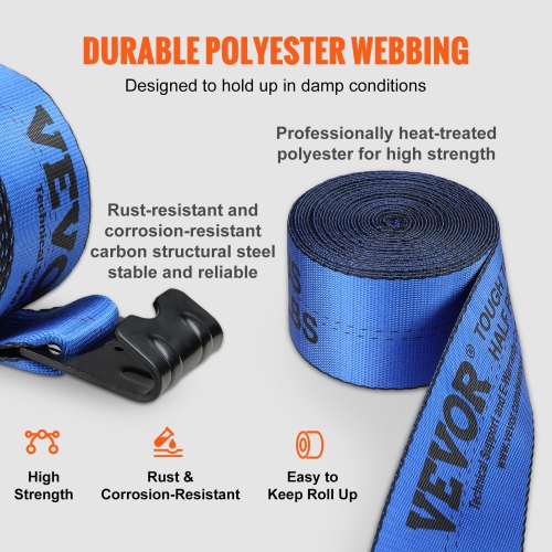 VEVOR 4" x 30' Winch Straps, 6000 lbs Load Capacity, 18000 lbs Breaking Strength, Truck Straps with Flat Hook, Flatbed Tie Downs Cargo Control for