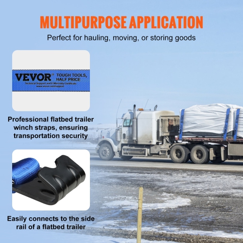 VEVOR 4" x 30' Winch Straps, 6000 lbs Load Capacity, 18000 lbs Breaking Strength, Truck Straps with Flat Hook, Flatbed Tie Downs Cargo Control for