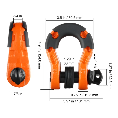 VEVOR 3/4" D-Ring Shackle, 2 Pack Alloy Steel Shackles 66139 lbs Break Strength with 7/8" Screw Pin, Isolators & Washers, Heavy Duty Off Road Vehicle